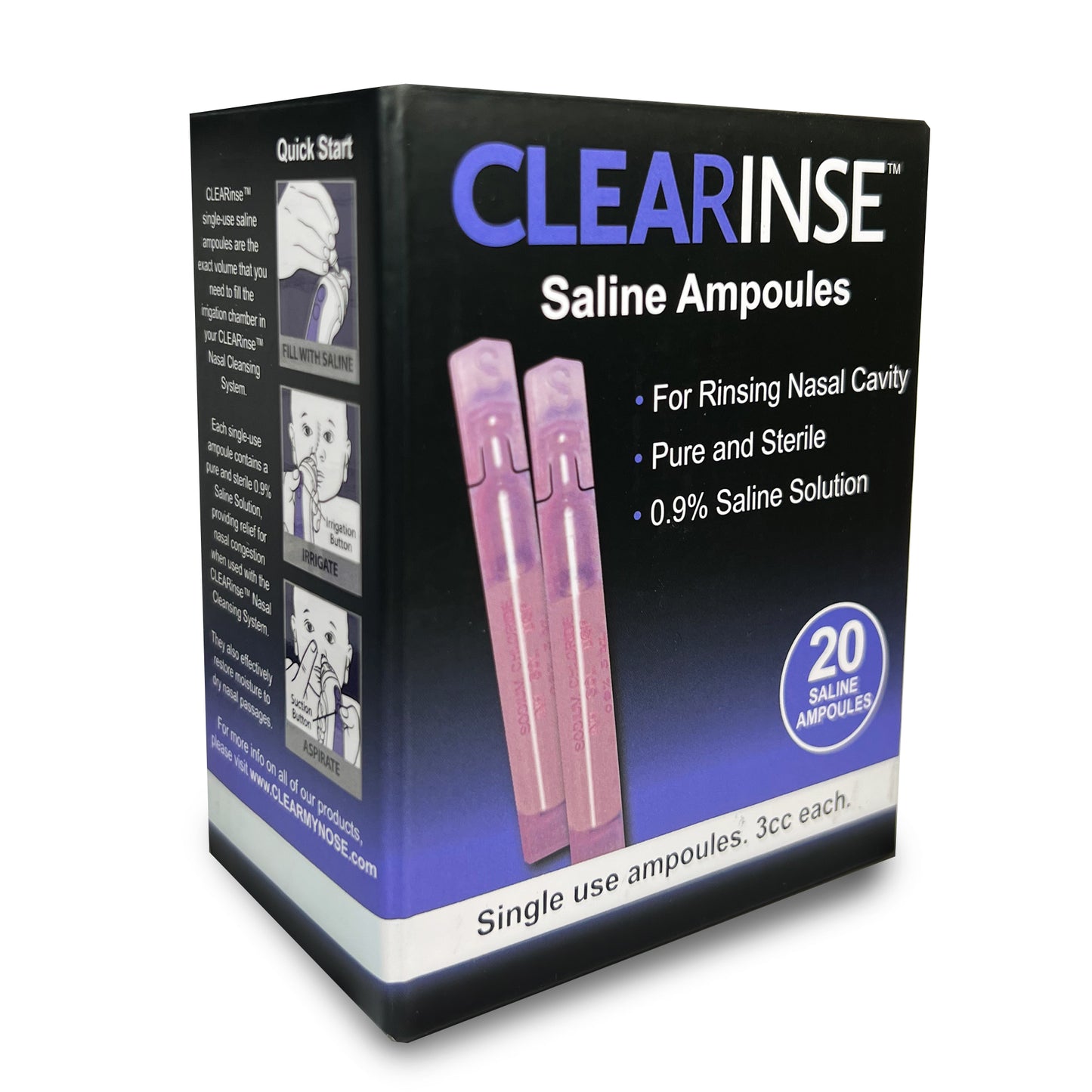CLEARinse Saline Solution – 20 Count Box of Ampoules