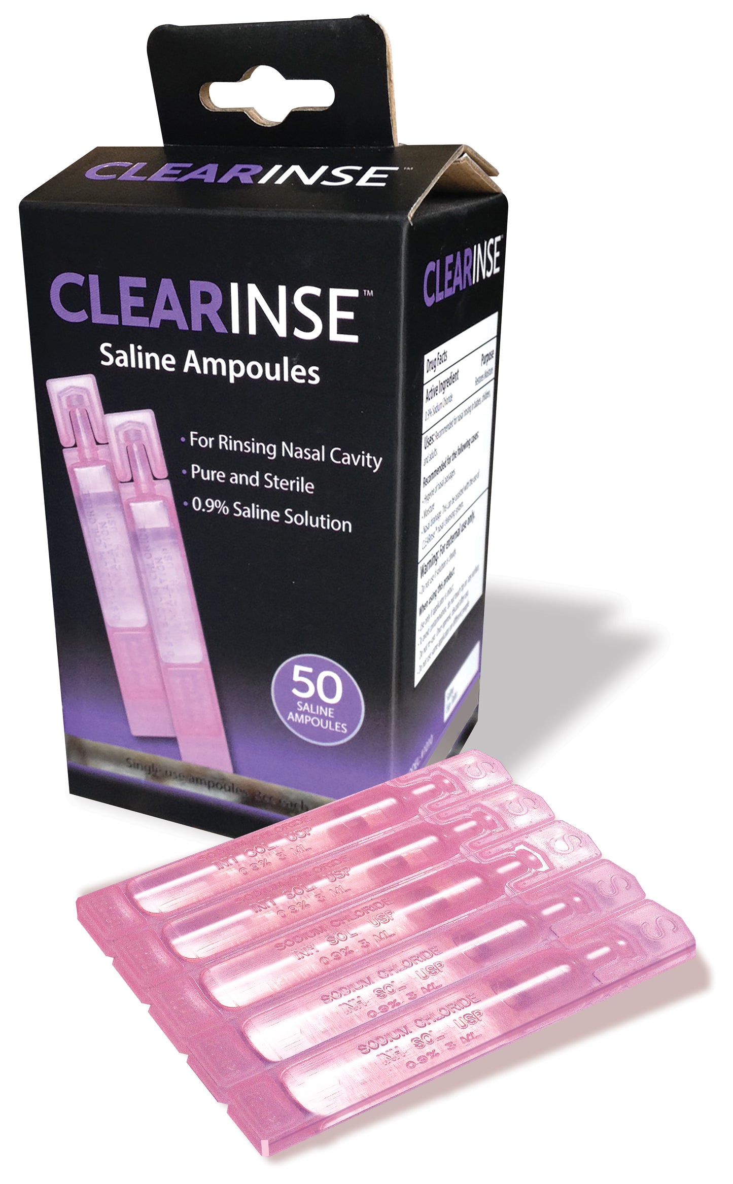 CLEARinse Saline Solution – 50 Count Box of Ampoules
